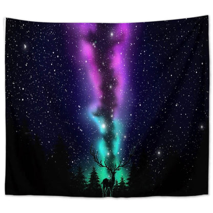 UV Wandbehang Polarlicht 200x150 cm Hirsch UV Fluoreszenz Wandtuch Wandteppich Tapisserie 