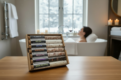 Bath Salt Gift Set, 7 decorative bottles, 7 Days of Selfcare, 40g bath additive