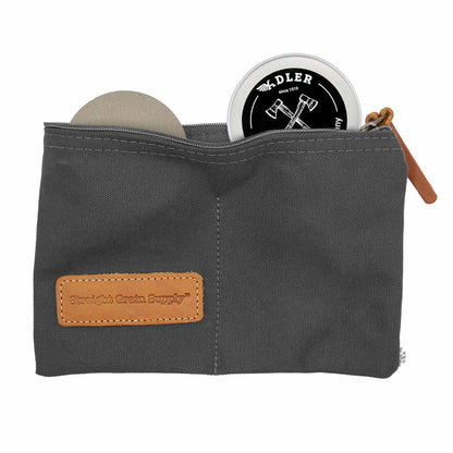 Axe and hatchet care set including whetstone, balm and bag