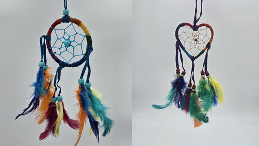 Traumfänger Bali 20x7x0,5cm Dreamcatcher Herz Rund Regenbogen bunt Rückspiegelanhänger