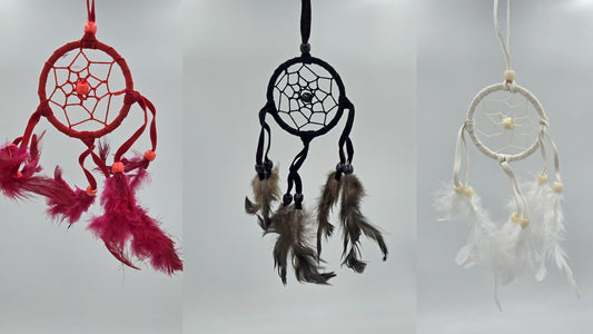 Traumfänger Bali 20x6x0,5 cm Dreamcatcher Rund rot weiß schwarz klein Rückspiegelanhänger