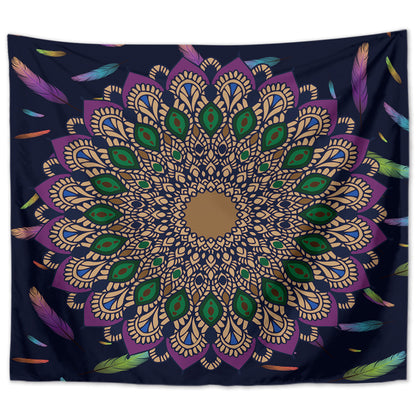Indian mandala wall hanging, 200 x 150 cm, colorful, feather, polyester, wall hanging, tapestry