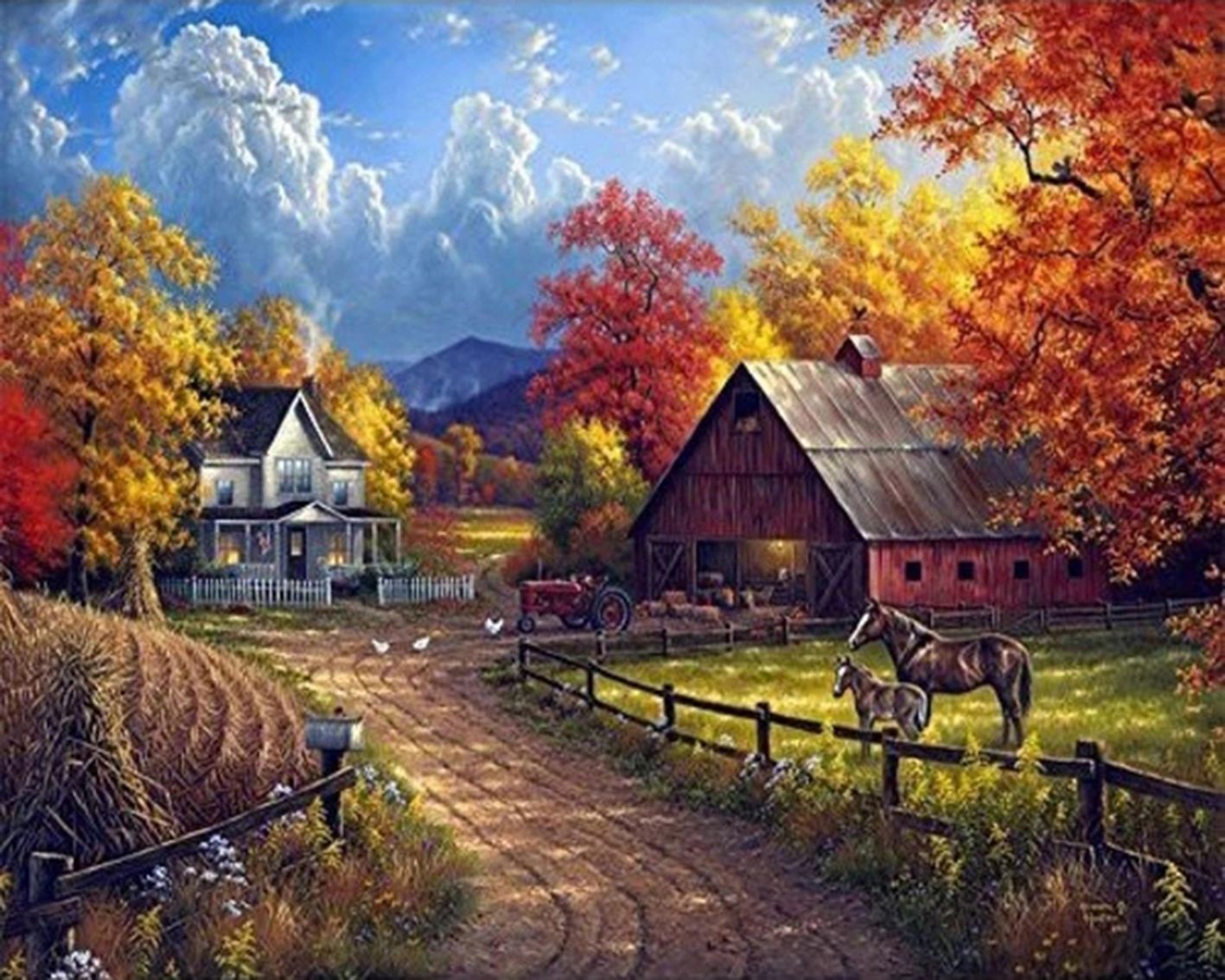 Diamond Painting DIY 5D Diamantmalerei Farm Herbst 30x40 cm Gemälde Wanddekoration Gemälde Freizeitspaß Erwachsene Jugendliche