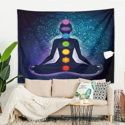 Chakra wall hanging, 200 x 150 cm, Zen meditation, polyester wall hanging, tapestry