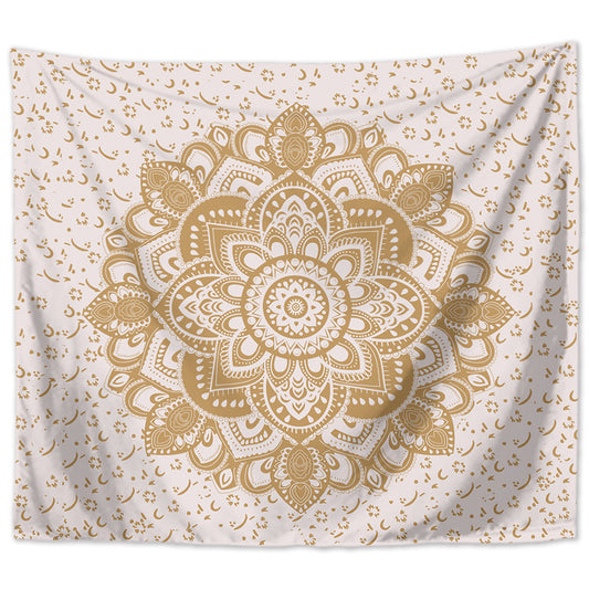 Wandbehang Mandala indisch 200 x 150 cm Weiß Gold Polyester Wandtuch Wandteppich Tapisserie 