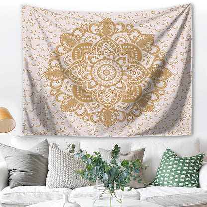 Wandbehang Mandala indisch 200 x 150 cm Weiß Gold Polyester Wandtuch Wandteppich Tapisserie 