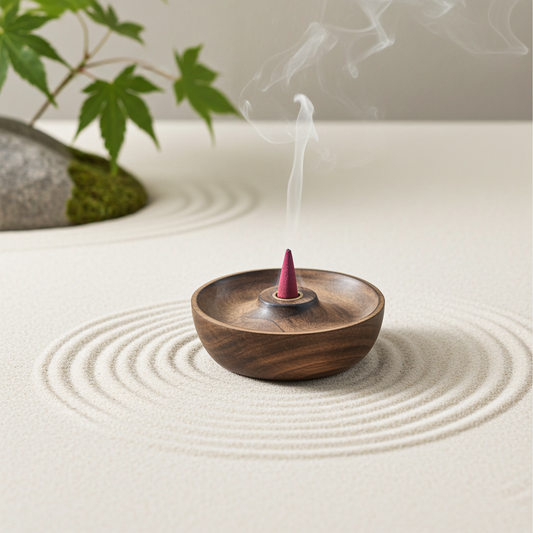Räucherteller Räucherstäbchenhalter für Kegel und Stäbchen 12,5 cm Mangoholz Ying Yang