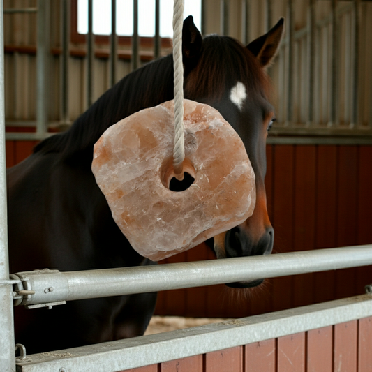 Himalaya Salzleckstein für Pferde mit Seil – 100 % Natur Salz, Mineralien & Spurenelemente