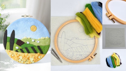 Nadelfilzen DIY Wollfilzbild Felder Wiesen Herbst Ø 18 cm Gemälde Wanddekoration Freizeitspaß Erwachsene Jugendliche