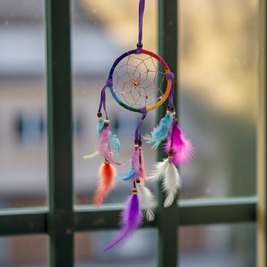 Traumfänger Bali 28x9x0,5cm Dreamcatcher rund bunt Regenbogen mittel