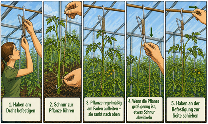 Profi Tomatenhaken 15 Stk Gurkenhaken Rankhilfe je 5 M kompostierbarer Schnur