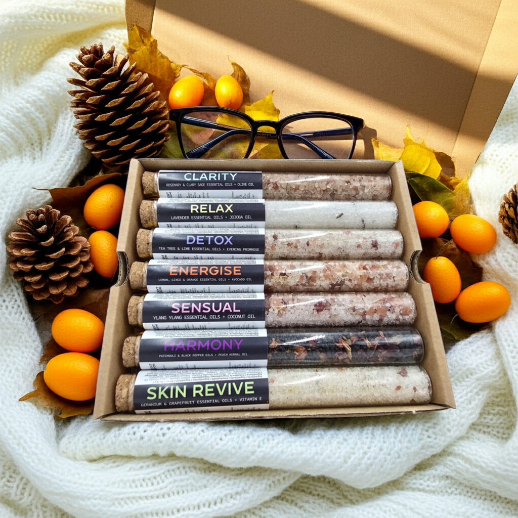 Badesalz Geschenk-Set 7 dekorative Fläschchen 7 Days of Selfcare 40 g Badezusatz