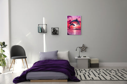 Malen nach Zahlen Erwachsene Delfine 40x50 cm Paint by Numbers DIY Öl Acryl Leinwand Bild Dekoration Rosa Sonnenuntergang Meer 1 Stück