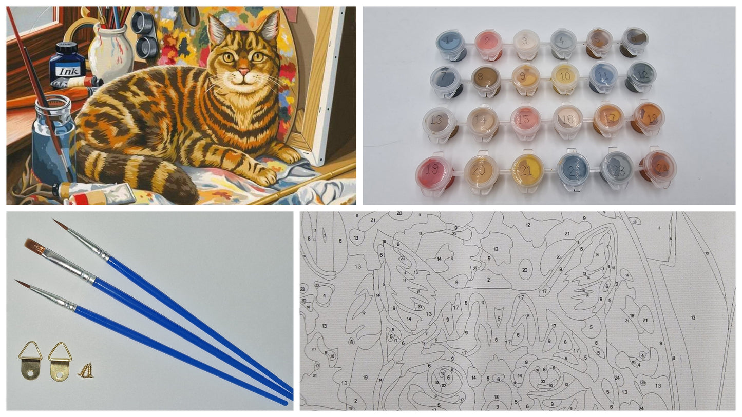 Malen nach Zahlen Erwachsene Katze Attelier 40x50 cm Paint by Numbers DIY Öl Acryl Leinwand Bild Dekoration  1 Stück