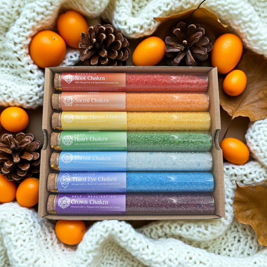 Badesalz Geschenk-Set 7 dekorative Fläschchen 7 Chakra 40 g Badezusatz