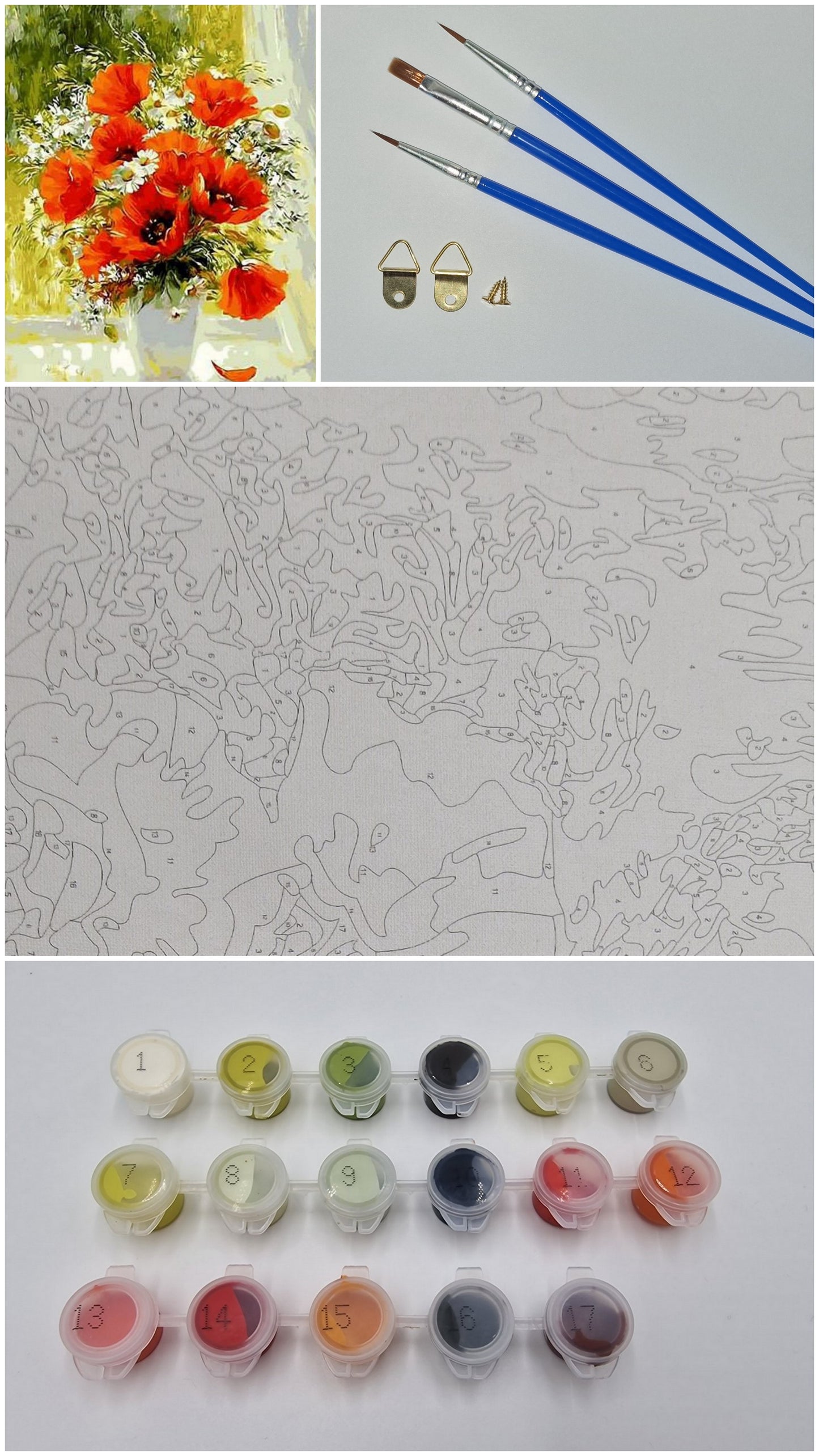 Malen nach Zahlen Erwachsene Mohnblume 40x50 cm Paint by Numbers DIY Öl Acryl Leinwand Bild Dekoration Stilleben 1 Stück