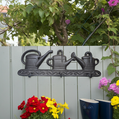 Hakenleiste Gußeisen 28,5x9x3,5cm dunkelbraun 3 Haken Gießkannenmotiv