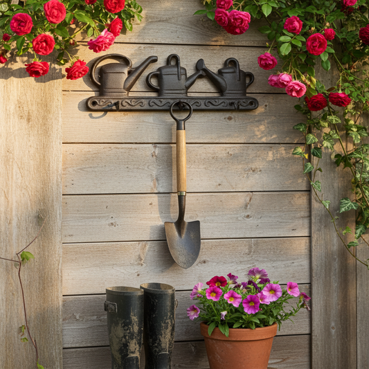 Hakenleiste Guß 28,5x9x3,5cm dunkelbraun 3 Haken Gießkannenmotiv