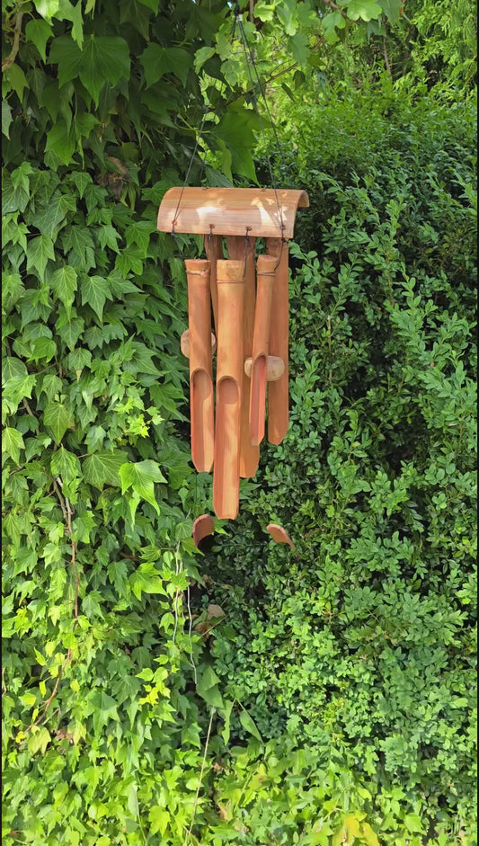 Bambus Windspiel 6 Röhren 93x14x8,5 cm braun Klangspiel Windorgel Holzwindspiel