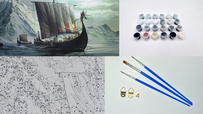Paint by Numbers for Adults, Dragon Ship, 40x50 cm, DIY Oil Acrylic Canvas Picture Decoration, Viking, 1 Piece
