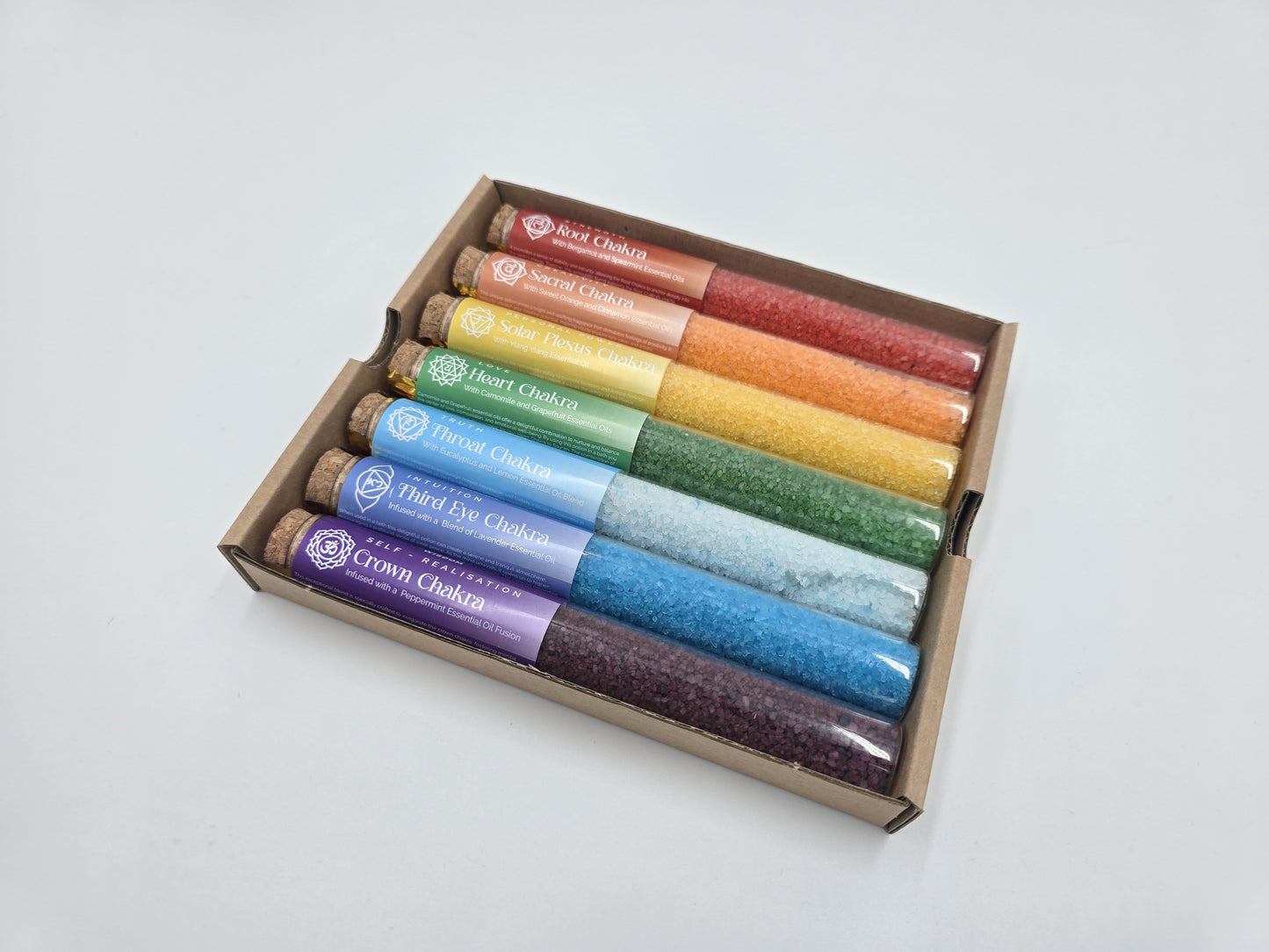Badesalz Geschenk-Set 7 dekorative Fläschchen 7 Chakra 40 g Badezusatz