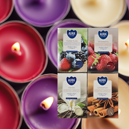 Duft-Teelichter Set verschiedene Düfte 4x6 Stück Erdbeer Vanille Zimt Waldbeere TL4
