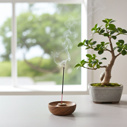 Incense plate/stick holder for cones and sticks, 12.5 cm, mango wood, Yin Yang
