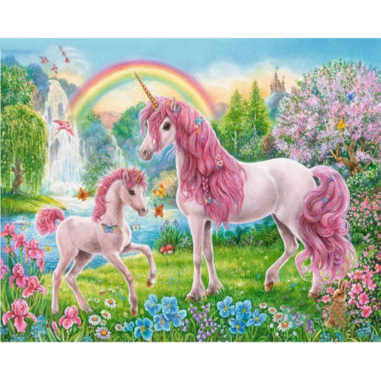 Malen nach Zahlen Erwachsene Einhorn 40x50 cm Paint by Numbers DIY Öl Acryl Leinwand Bild Dekoration Unicorn Rainbow ohne Rahmen 1 Stück