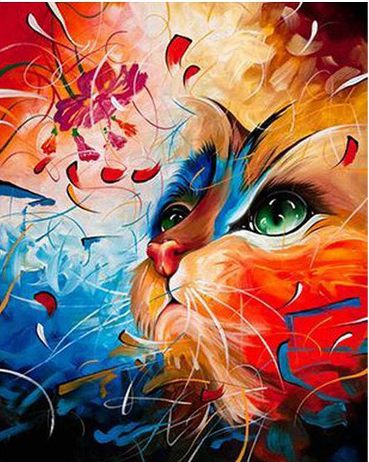 Malen nach Zahlen Erwachsene Katze 40x50 cm Paint by Numbers ohne Rahmen DIY Öl Acryl Leinwand Bild Dekoration Cat Fantasy bunt