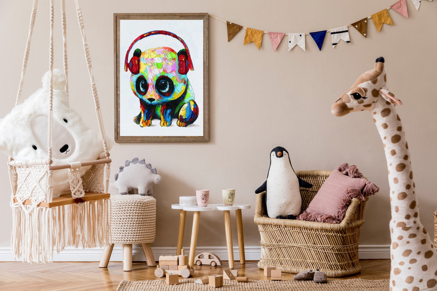 Malen nach Zahlen Erwachsene bunter Panda 40x50 cm Paint by Numbers DIY Öl Acryl Leinwand Bild Dekoration 1 Stück