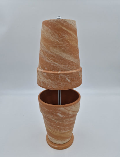 Teelichtofen Tischkamin Tischofen doppelwandig sandfarben marmoriert Tischdeko DIY