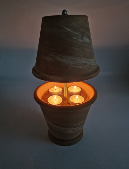 Tealight oven, table fireplace, double-walled table oven, DIY table decoration, 4 candles, marbled