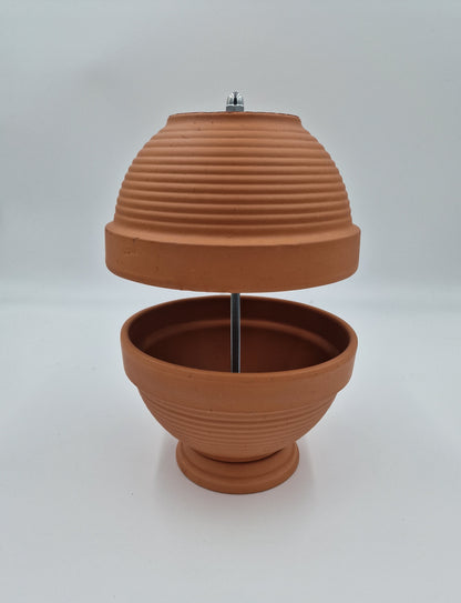 Tealight oven, table fireplace, round, double-walled, DIY table decoration, 4 candles, terracotta-colored