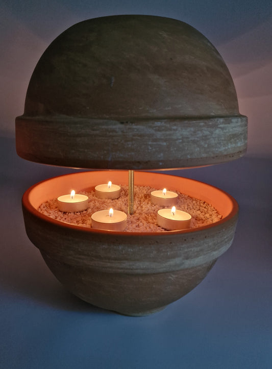Teelichtofen XL Tischkamin Tischofen rund doppelwandig Tischdeko DIY 5 Kerzen marmoriert