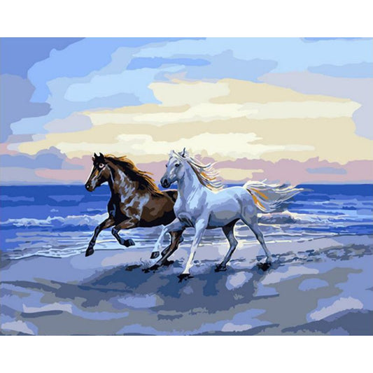 Malen nach Zahlen Erwachsene Pferde am Strand 40x50 cm Paint by Numbers DIY Öl Acryl Leinwand Bild Dekoration Horses Beach ohne Rahmen