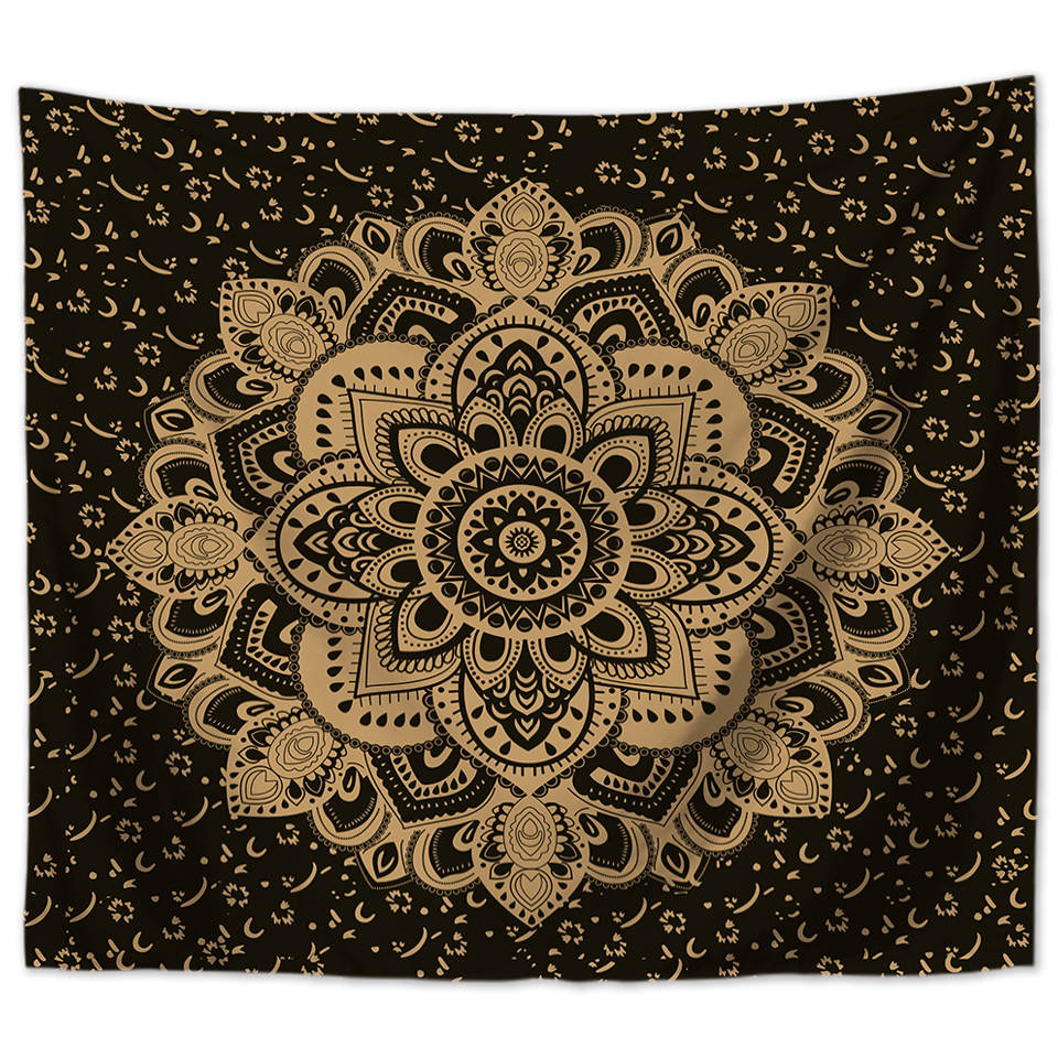 Wandbehang Mandala indisch 150x125 cm Schwarz Polyester Wandtuch Wandteppich Tapisserie 