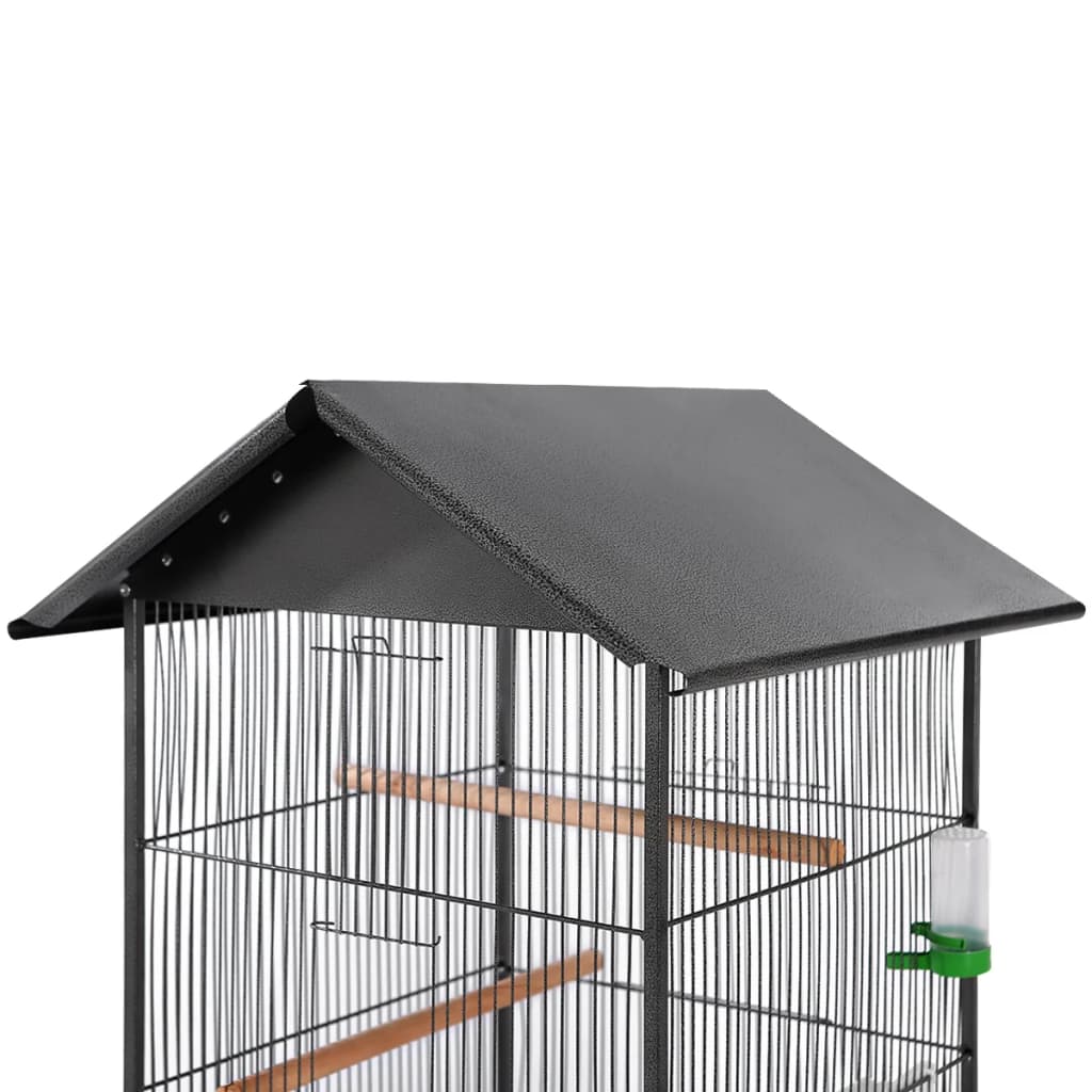 Vogelkäfig mit Dach Stahl Schwarz 66x66x155 cm Vogelhaus Voliere