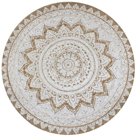 Teppich Jute geflochten 90 cm Rund Boho Retro Ethno geknüpft Mandala