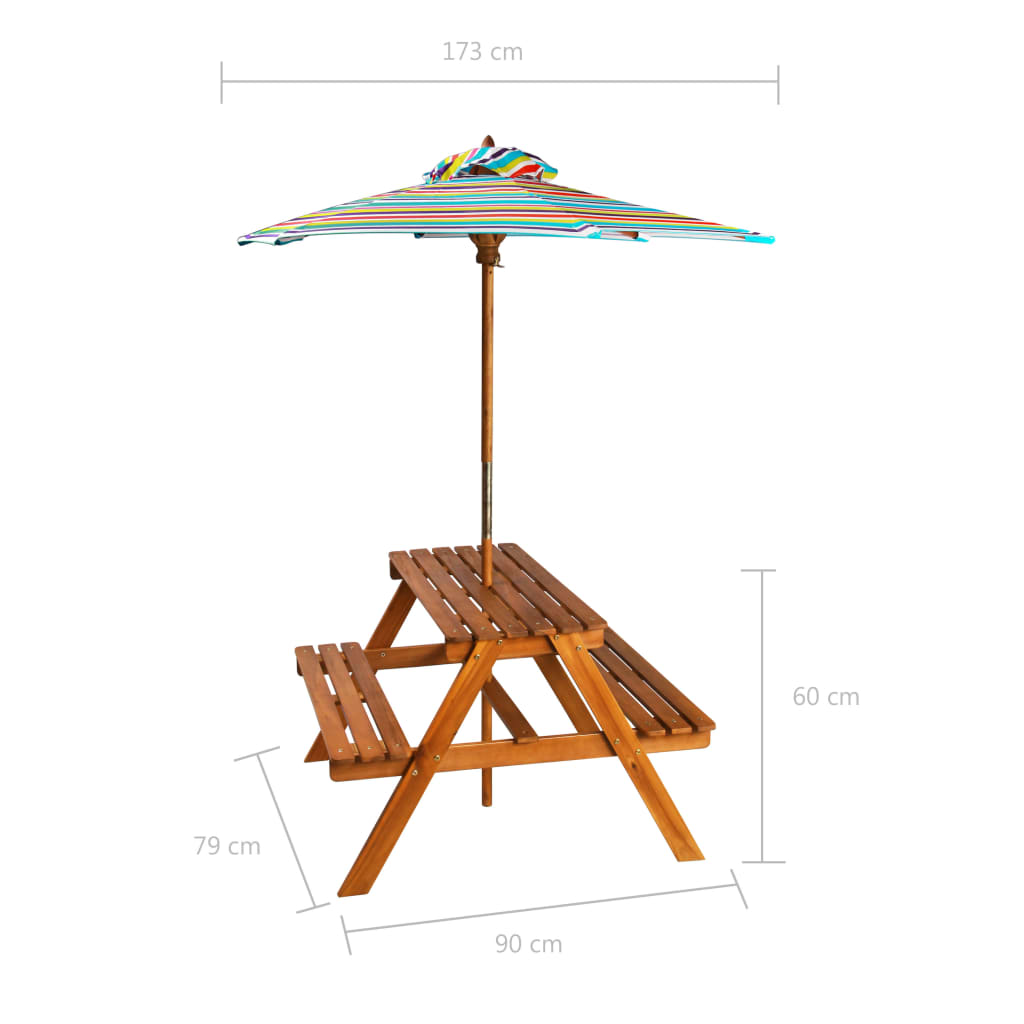 Picknicktisch Kinder Gartengarnitur Sonnenschirm 79x90x60cm Massivholz Akazie