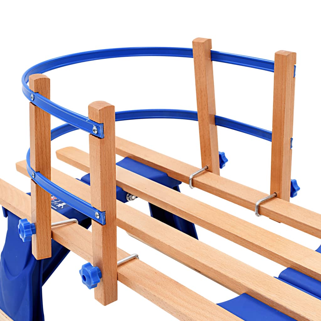 Klappschlitten mit Rückenlehne Holz 110 cm Holzschlitten klappbar faltbar blau
