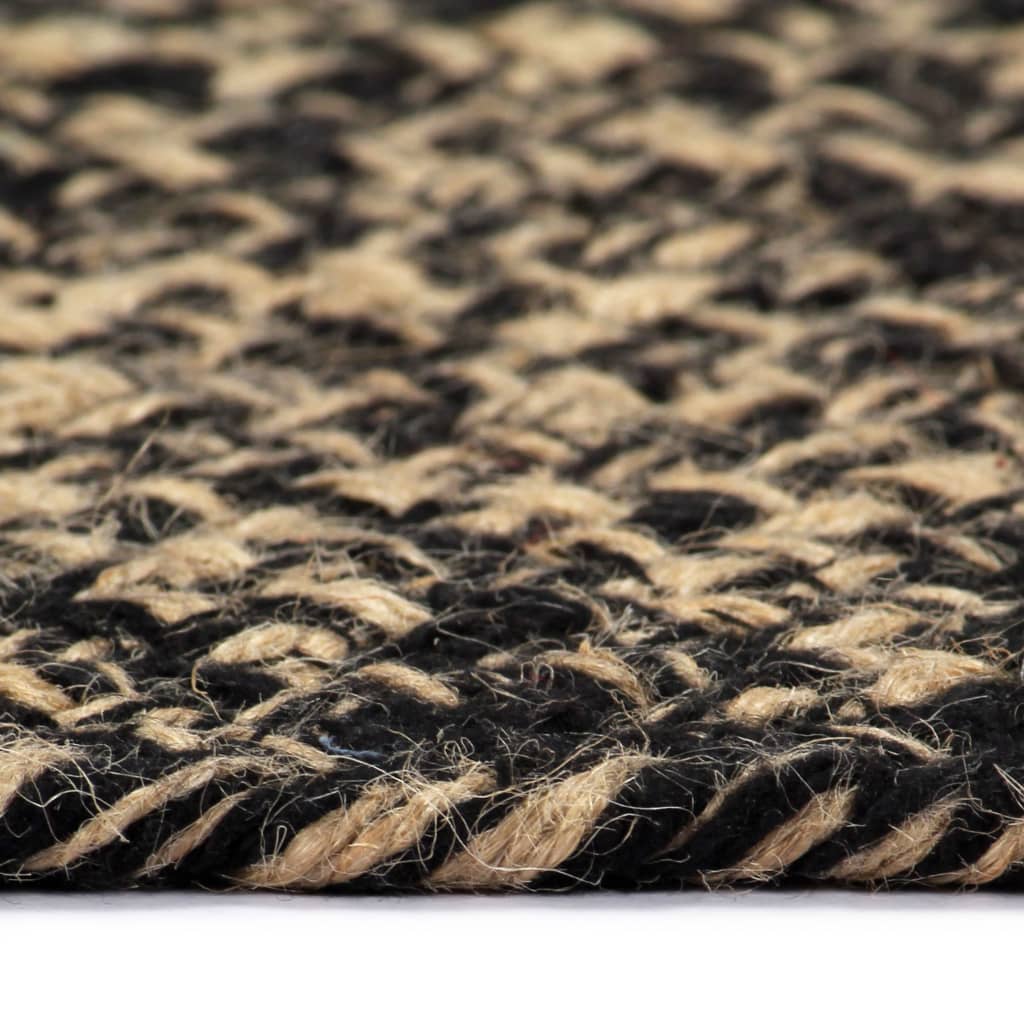 Teppich rund 120 cm handgefertigt Jute Schwarz Natur Vorleger
