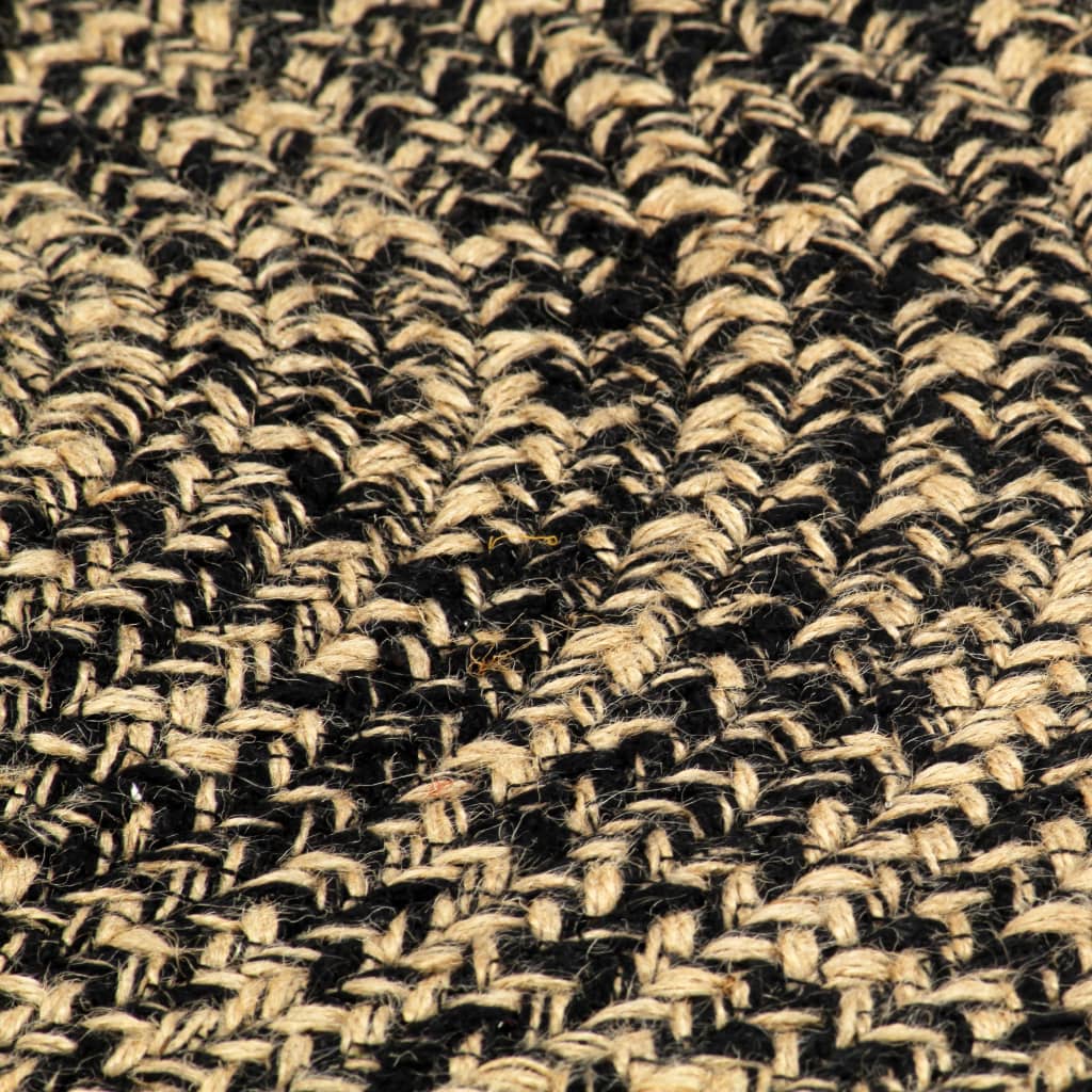 Teppich rund 120 cm handgefertigt Jute Schwarz Natur Vorleger