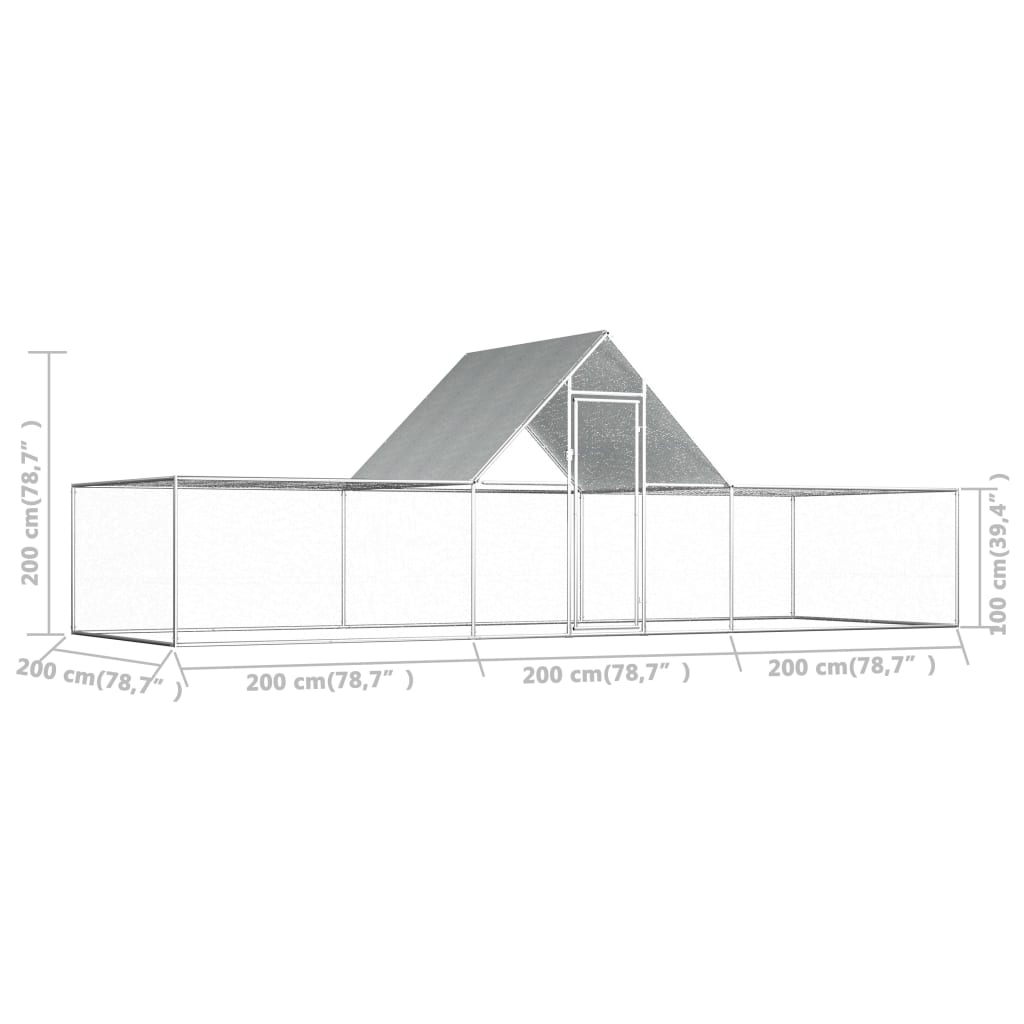 Hühnerstall 6×2×2 m Verzinkter Stahl Hühnerkäfig Auslauf Außengehege Geflügel Dach