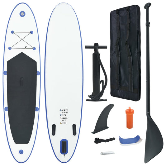 Aufblasbares Stand Up Paddle Board Set Blau Weiß SUP Surfboard Paddel 330 cm