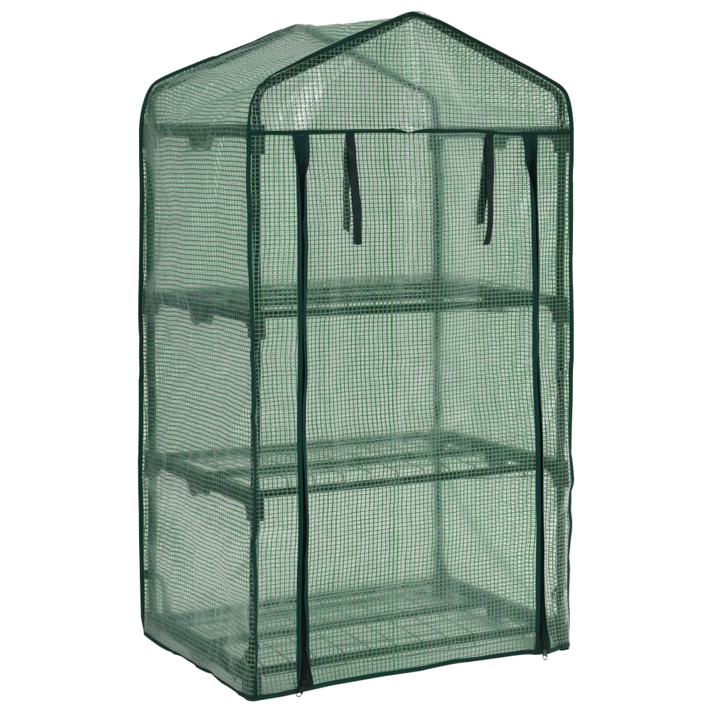 Mini-Gewächshaus 3 Regale 69 x 49 x 125 cm mit Rolltür Grün Foliengewächshaus