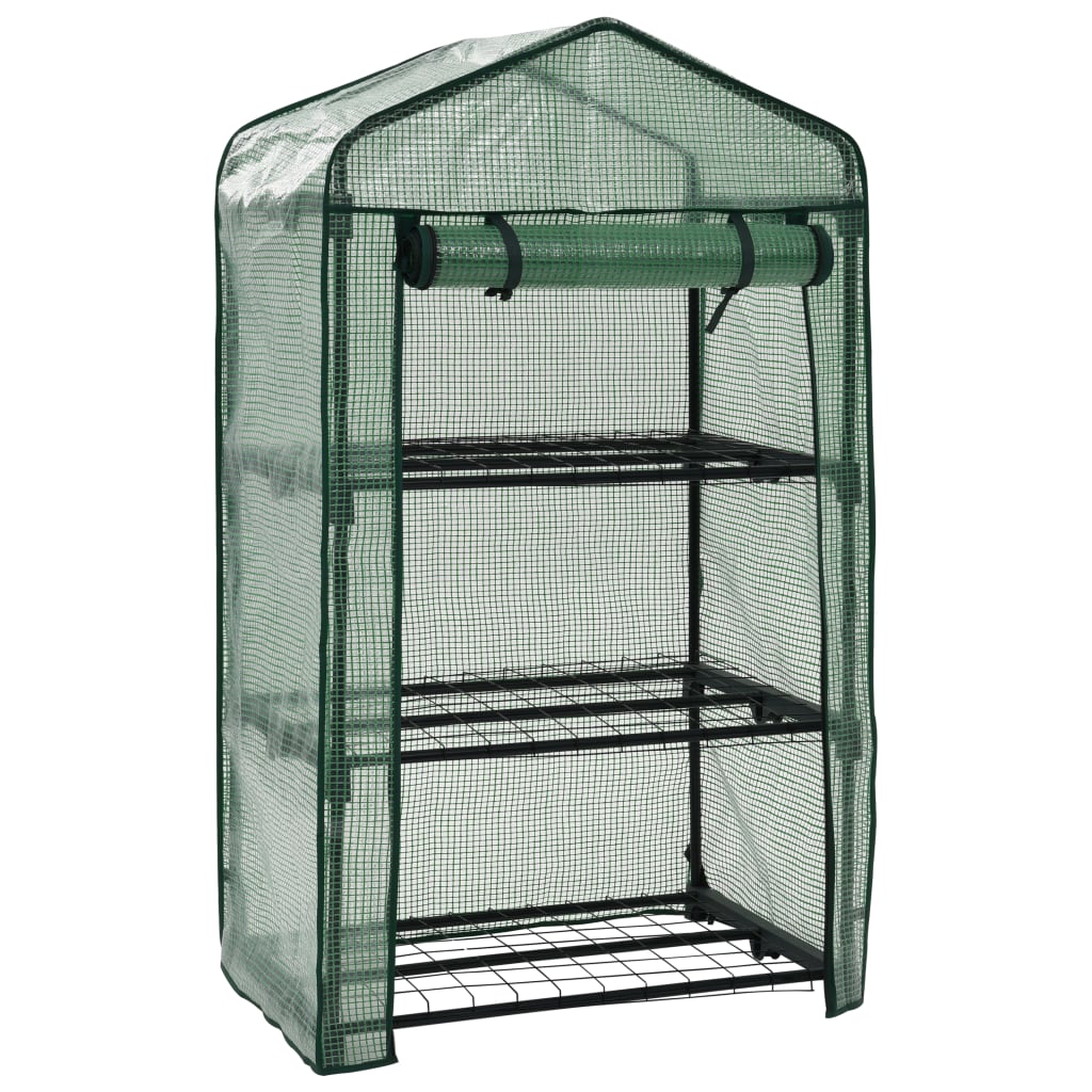 Mini-Gewächshaus 3 Regale 69 x 49 x 125 cm mit Rolltür Grün Foliengewächshaus