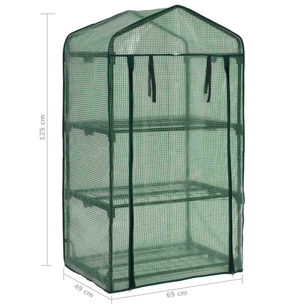 Mini-Gewächshaus 3 Regale 69 x 49 x 125 cm mit Rolltür Grün Foliengewächshaus