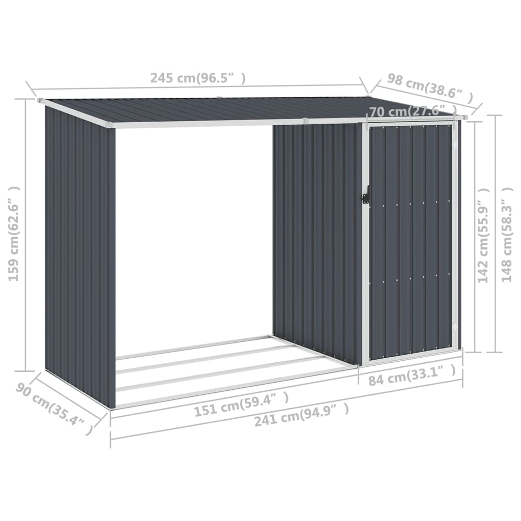 Brennholzlager Garten Anthrazit 245x98x159 cm Verzinkter Stahl Holzreg –  Selbstversorgerladen
