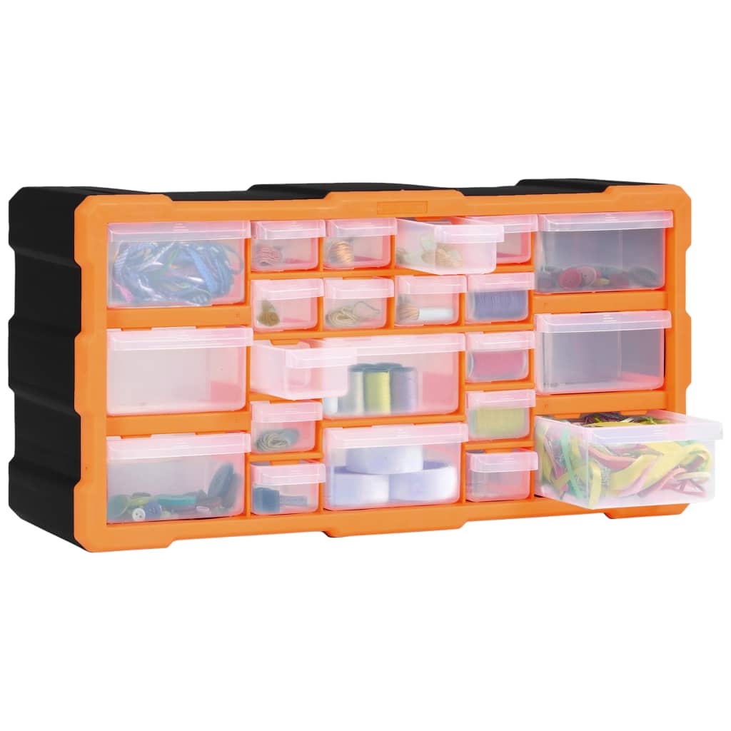 Multi-Schubladen-Organizer mit 22 Schubladen 49x16x25,5 cm Orange Schwarz Werkzeugkasten