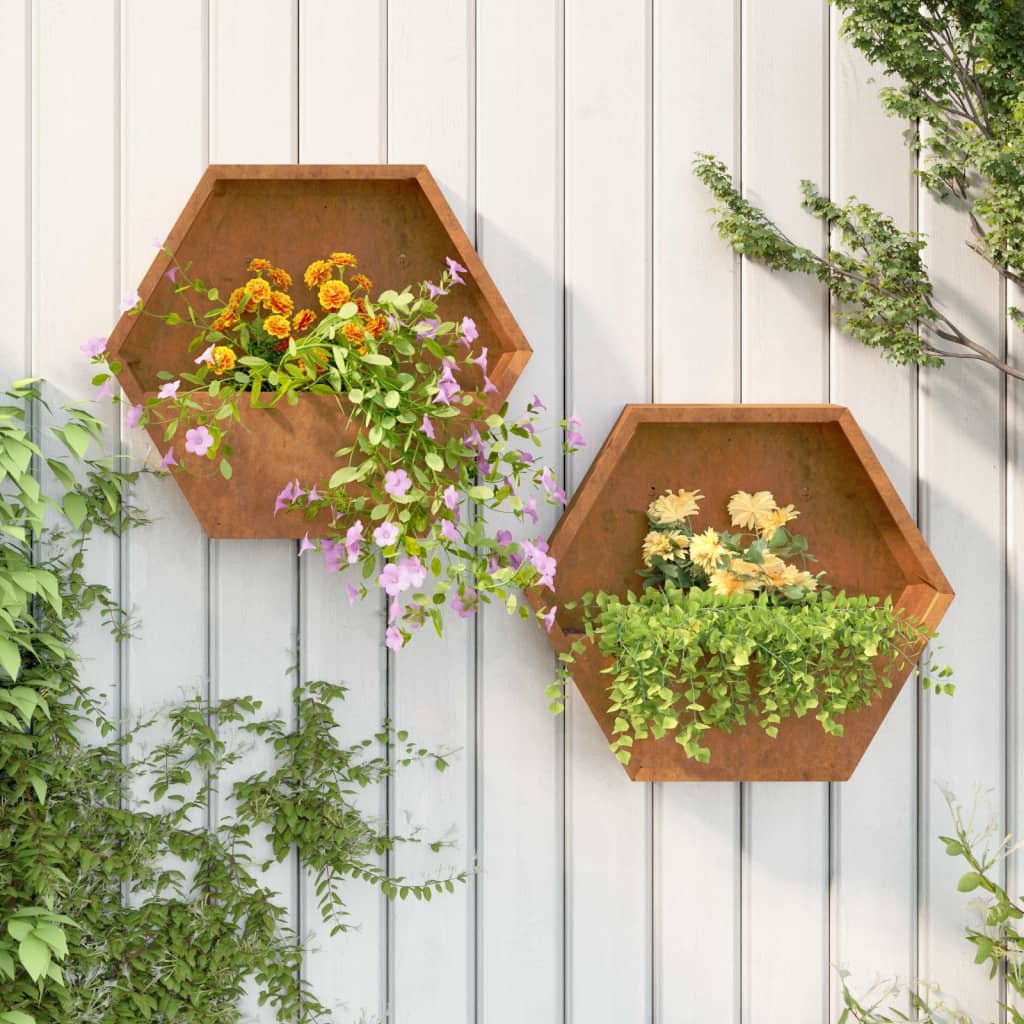 Wand-Pflanzkübel 2 Stk. Rostig Cortenstahl 46x10x40 cm Blumentopf